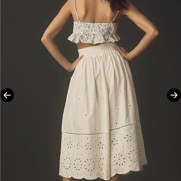 Anthropology Elegant Cream Eyelet Wide-Leg Pants. Size S - Picture 1 of 13